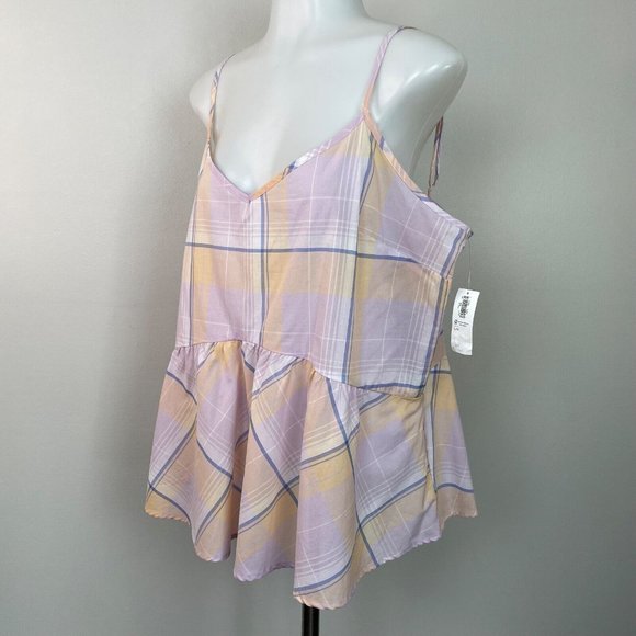 Old Navy Top Large Lilac Plaid Peplum Tank Lightweight Cotton Women's NWT - Picture 4 of 13